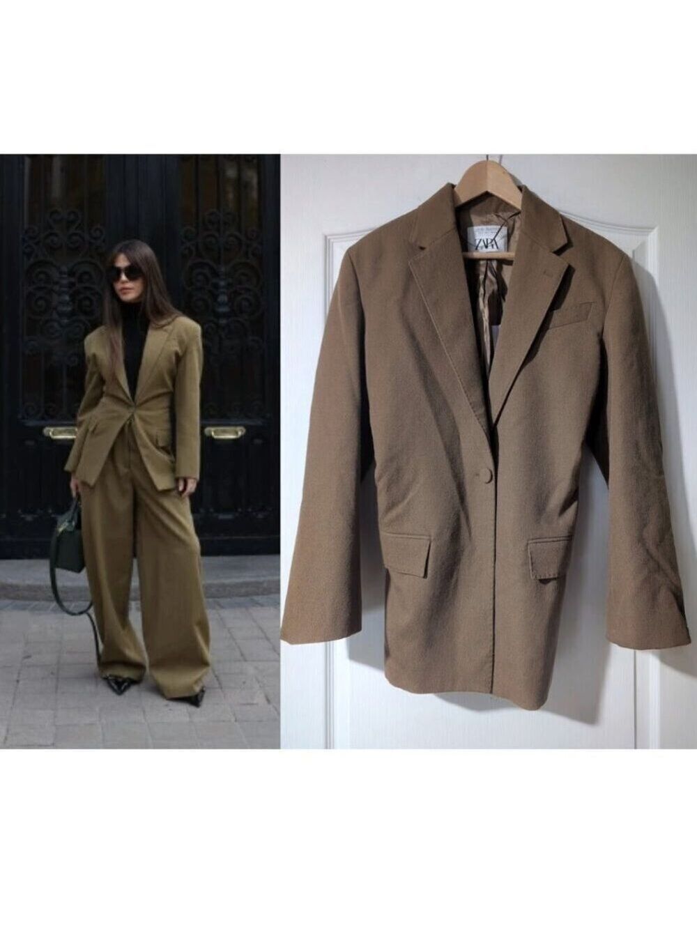 Zara | 100% Wool Fitted Blazer In Dark Camel